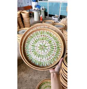 Créativité Design nacre rotin plateau de service vaisselle mosaïque plateaux de service sans poignée - Product Image 1