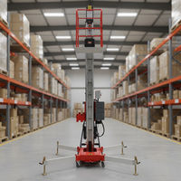 Plateforme élévatrice mobile verticale à mât unique avec stabilisateurs, alimentée par batterie, pour entrepôt intérieur