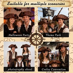 Chapeau de <span class=keywords><strong>pirate</strong></span> vintage SOLPOP pour Halloween, accessoires de fête, tricorne marron pour femmes, costume de Jack en cuir synthétique pour hommes - Product Image 6