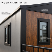 Maison préfabriquée en conteneur, maison modulaire, structure en acier imitation bois, cuisine et salle de bain entièrement équipées, logement clé en main avec terrasse