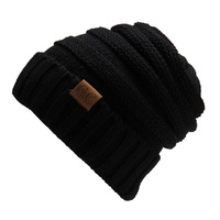Chapeau tricoté chaud et pliable pour femme, couleur unie, avec logo personnalisé, nouvelle collection automne-hiver