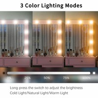 Grande coiffeuse antique pour femme avec plateau en verre, éclairage et miroir LED, ensemble de coiffeuse de luxe en cristal rose