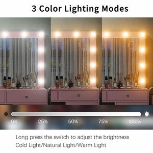 Tavolo da Trucco Antico con Piano in Vetro, Specchio LED e Luci, Set di Lusso in Cristallo Rosa - Product Image 3