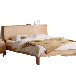 Cama de Madera Maciza de Roble, Plataforma Doble, Cabecera Alta, Color Natural, Muebles de Dormitorio, Estructura Resistente - Product Image 5