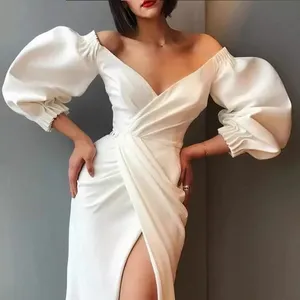 Robe de soirée Sexy à col en V profond, manches lanternes, pour femmes, nouvelle collection