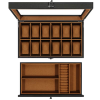 Boîte de rangement pour montres en bois avec couvercle en verre double couche, 12 emplacements pour montres et accessoires, organiseur de tiroir pour montres, boîte à montres en bois de luxe