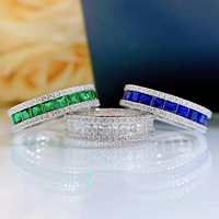 Fournisseur de bijoux en argent sterling 925, bague en zircon micro-pavé avec diamants taille princesse sans bordure