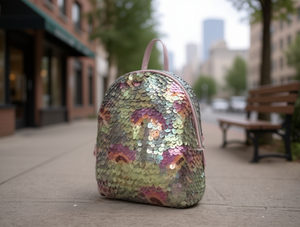 กระเป๋าเป้สะพายหลังประดับเลื่อมความจุขนาดเล็กกระเป๋าเป้สะพายหลังผู้หญิงแบบมีซิปทรงกลมทันสมัย - Product Image 2