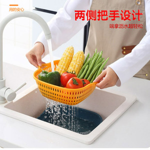 Double Layer Hollow Vegetable Washing Basin Drain Basket M Size Stackable Square Lattice Type Kitchen Storage Fruit Plate - Product Image 4