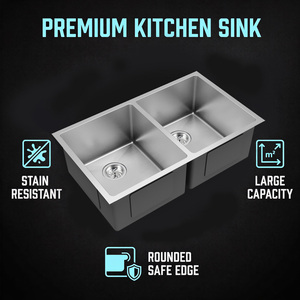 Évier de cuisine double à montage sous plan en acier inoxydable T304 de calibre 16, fait main, design moderne, surface brossée, certifié CUPC - Product Image 6