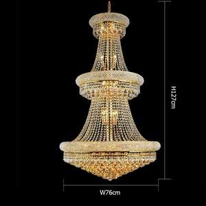 Candelabro de cristal dorado grande para Villa, sala de estar, escalera de lujo, lámpara colgante con altura ajustable para hoteles - Product Image 2