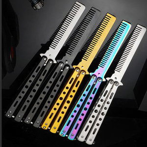 Tragbares Butterfly-Trainingsmesser, faltbarer <span class=keywords><strong>CSGO</strong></span> Balisong Trainer, Taschenmesser mit ungeschliffener Klinge, Butterfly-Kamm als Trainingswerkzeug - Product Image 1