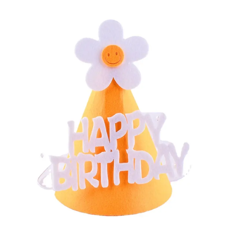 Großhandel Baby Kinder Geburtstags feier Dekoration Filz Stoff Blumen Gänseblümchen alles Gute zum Geburtstag Party Hut