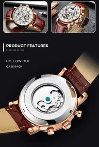Envío Directo, Reloj Mecánico para Hombre KINYUED, Movimiento Automático, Correa de Cuero, Hebilla Doble de Mariposa, Moda de Lujo, Venta al Por Mayor - Product Image 5