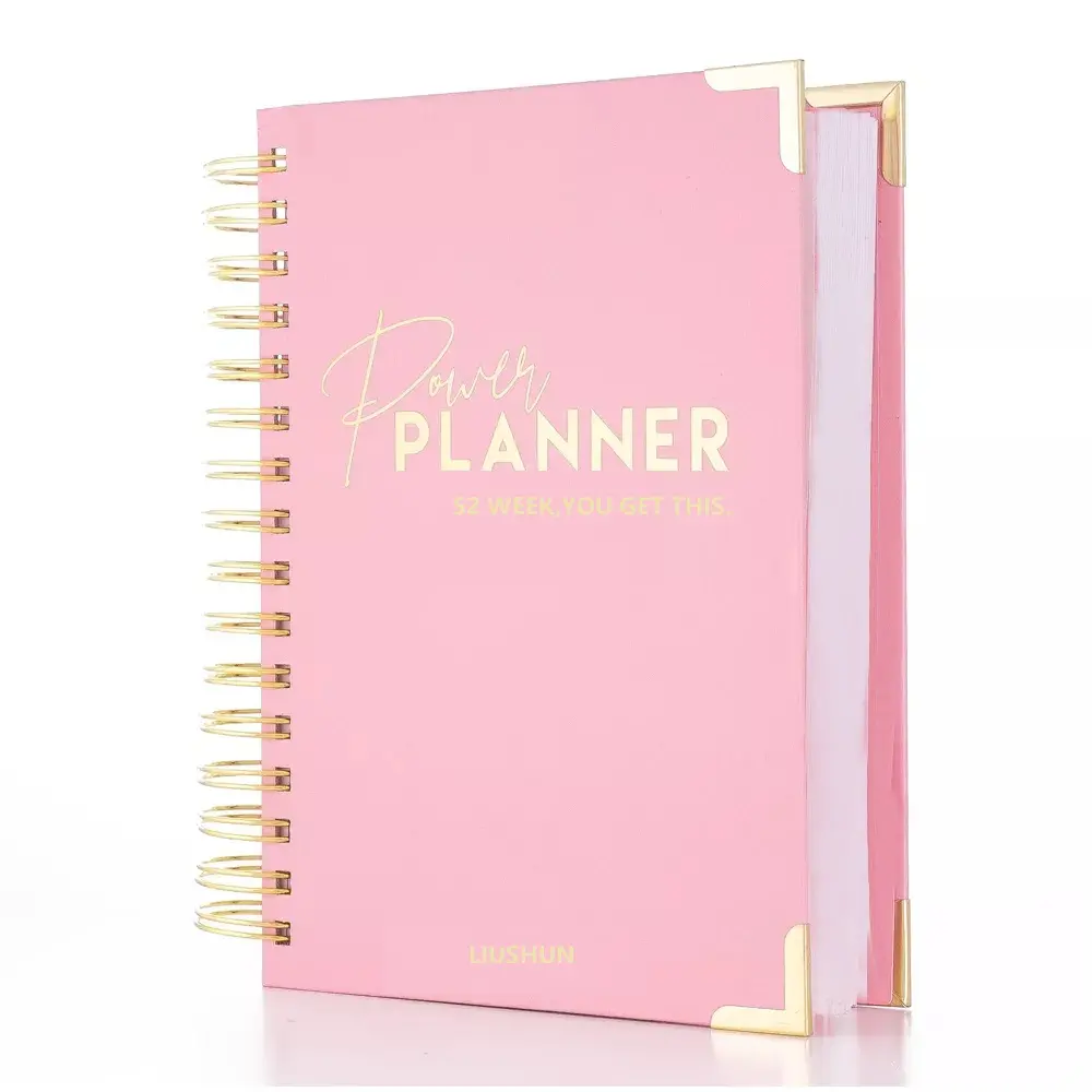 Kostenlose Probe A5 rosa Spirale monatliches Ziel Tagebuch Agenda Notizbuch Druck Tages plan Geschenk box