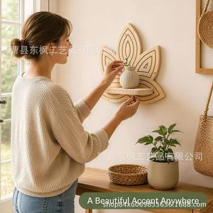 Solid Wood Wall Mounted <b>Shelf</b> Lotus Shape Single Layer Storage <b>Rack</b> For Living Room Bedroom Hallway - Product Image 4