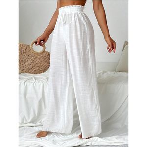 Women's Cover Up Beach Pants <b>Sheer</b> Mesh Drawstring Wide Leg High Waist <b>Bikini</b> Swimsuit Coverups Elastic Waist Loose Fit - Product Image 5