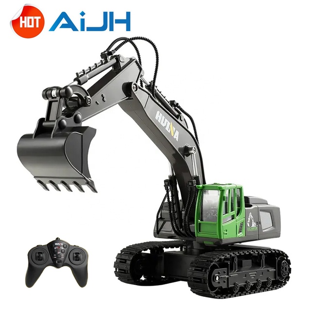 AiJH 11 Channel Remote Control Excavator 2.4G R/C Metal Truck Radio Control Excavator Engineering Vehicle Kids Toys