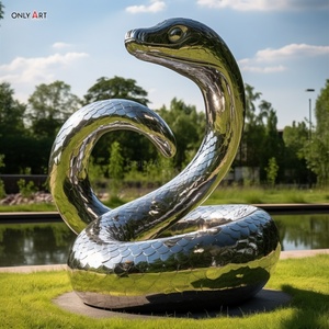 Decoración de jardín personalizada, pulido de espejo de Metal, estatua de pitón de Animal de tamaño real, escultura de serpiente de pitón gigante de acero inoxidable para exteriores - Product Image 2