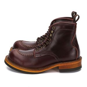 New Men's Winter-<b>Spring</b> Vintage Outdoor Work <b>Boots</b> Made of Genuine Leather with Laces Ankle Height and Cowhide for Trekking - Product Image 5