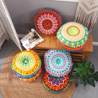 Pouf et taie d'oreiller ronds brodés à la main Maroc-Inde, oreiller tricoté, coussin de sol bohème pour fenêtre en baie, pour maison d'hôtes et hôtel