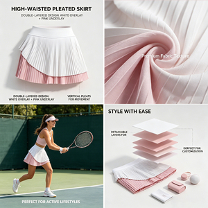 Nouvelles arrivées : Jupes de <span class=keywords><strong>golf</strong></span> élastiques avec poches, en Spandex et Nylon respirant, tenue de sport pour <span class=keywords><strong>femme</strong></span>, jupe-short plissée deux pièces pour le tennis - Product Image 4