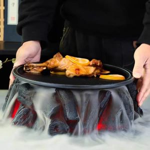Plaque <span class=keywords><strong>de</strong></span> cuisson en charbon <span class=keywords><strong>de</strong></span> bois volcanique noir <span class=keywords><strong>de</strong></span> style japonais, utilisable sur glace sèche pour un effet artistique, <span class=keywords><strong>vaisselle</strong></span> créative - Product Image 6