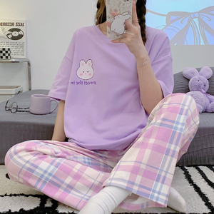 Conjuntos de <span class=keywords><strong>Pj</strong></span> de algodón de manga corta para mujer adulta, suave y bonita ropa de dormir, proveedores, Pijamas, conjunto de Pijama para mujer, Pijamas de verano - Product Image 4