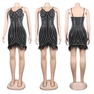 Vestido <span class=keywords><strong>Mini</strong></span> Sexy con Escote Pronunciado y Cintura Imperio con Diamantes Brillantes para Fiestas de Cumpleaños, Estilo Europeo y Americano, OS7044 - Product Image 5