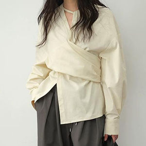 Camisa Enyami <span class=keywords><strong>de</strong></span> Manga Larga con Cinturón Largo Cruzado, Estilo Holgado e Irregular, Chaqueta Tejida Tipo <span class=keywords><strong>Blusa</strong></span> - Product Image 2