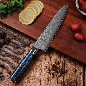 Ensemble de couteaux de cuisine à motif Damas, manche en résine bleue de luxe, couteaux de cuisine, cadeau pour les cuisiniers et les chefs à domicile - Product Image 3