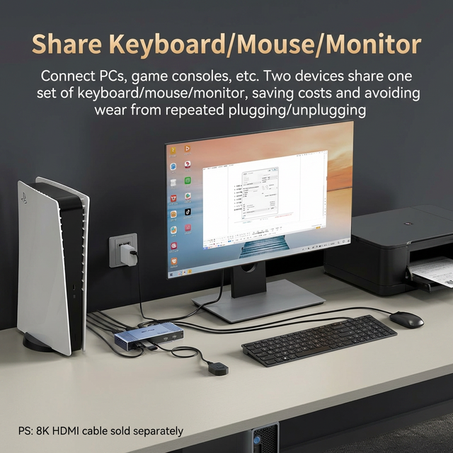4 Port Manual 8K60Hz HDMI KVM Switch with 4 USB3.0 Ports Panel Button and Desktop Control KVM Switch for 4 Computers