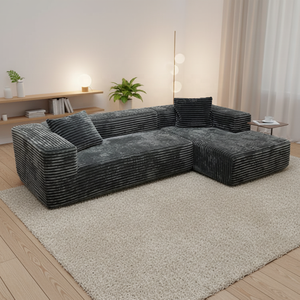 Modèles phares : Ensemble de salon modulable en tissu velours côtelé noir, style luxe léger, en forme de rectangle, canapé compressé en forme de L - Product Image 1