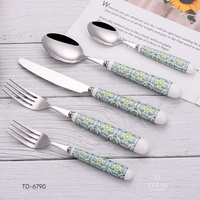 Ensemble de vaisselle de décoration de table de mariage 5 pièces cuillères fourchettes et couteaux ensembles de couverts en acier inoxydable 18/10 avec poignées en céramique