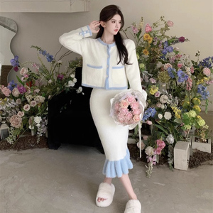 2024 Lente Modieuze Dames Lente Lange Mouw Kabel Gebreid Vest En Lange Rok Trui Twin Set - Product Image 5