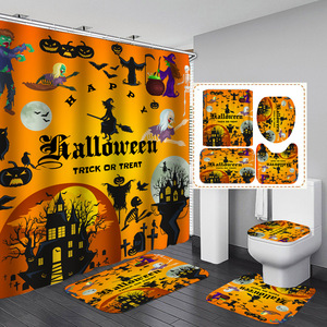 <span class=keywords><strong>Rideau</strong></span> de <span class=keywords><strong>douche</strong></span> rétro vintage Halloween imprimé citrouille avec tapis antidérapant couvercle de toilette - Product Image 3