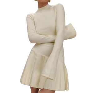 2025 último diseño alto cuello simulado Falda plisada acogedor suave prendas de punto mujeres otoño vestido Sexy deportes tenis falda - Product Image 1