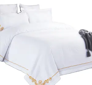 simple white king size 60S embroidered bedding duvet cover set
