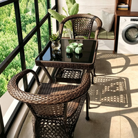 Balkon-Teetisch-Set mit Stühlen, Freizeitmöbel, Langlebiger Wasserfester Rattan-Stuhl, Dreiteiliges Set, Outdoor-Stuhl mit Rückenlehne für Hof und Veranstaltungen