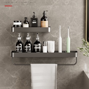 Soporte de almacenamiento de aluminio sin espacio de perforación <span class=keywords><strong>para</strong></span> <span class=keywords><strong>baño</strong></span>, organizador montado en la pared, estante de esquina Dual <span class=keywords><strong>para</strong></span> <span class=keywords><strong>Baño</strong></span> - Product Image 5