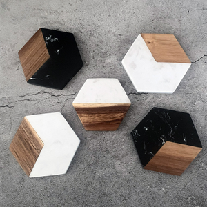 Hexagon Wood <b>Marble</b> <b>Coasters</b> Rustic Acacia Wooden <b>Coaster</b> Home Office Tea Coffee Cup Mats Pads Custom Logo - Product Image 1