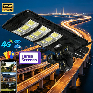ไฟถนนพลังงานแสงอาทิตย์ LED 450W ออลอินวัน V380แอปควบคุม WiFi 4G ไฟตรวจสอบความปลอดภัยสำหรับสวนกลางแจ้ง - Product Image 1