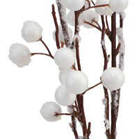 Kerstdecoratie van natuurlijk en kunstmatig wit plastic schuim, bessen en fruit, inclusief steel, groothandel leverancier