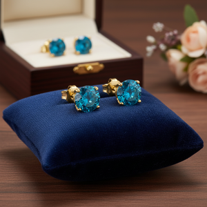 Best Price for Blue Solitaire Round Real Diamonds Screw <b>Back</b> <b>Earrings</b> - Product Image 3