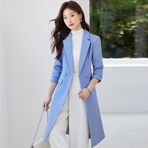 Women's Trench Coat Long Solid Color Polyester Woven Autumn Winter Workwear Outerwear - Product Image 4