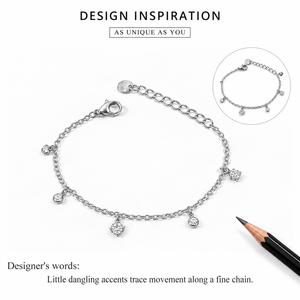 Dangling Cubic Zirconia <b>Charm</b> <b>Bracelet</b>, Stainless Steel Fine Chain with Round and Cluster Drops, Gold and <b>Silver</b>-Tone Options - Product Image 3