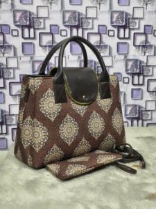 Traditional Rajasthani <b>Ornamental</b> Diamond Medallions Digital-Print Canvas Handbag with Matching Cosmetic Pouch - Product Image 2