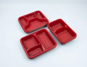 Lage Prijs Voedselcontainers 3 Compartiment Plastic Wegwerp Thinwall Voedselcontainer Bento Doos Met Plastic Deksel