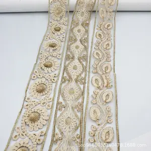 Высококачественная Роскошная ткань в национальном стиле с вышивкой, Золотая кружевная лента для обрезки свадьбы