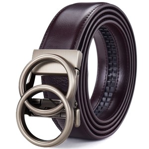 <span class=keywords><strong>Ceinture</strong></span> en cuir véritable pour femmes Double anneaux or pour boucle automatique à cliquet LOGO personnalisé formel confortable couture - Product Image 6